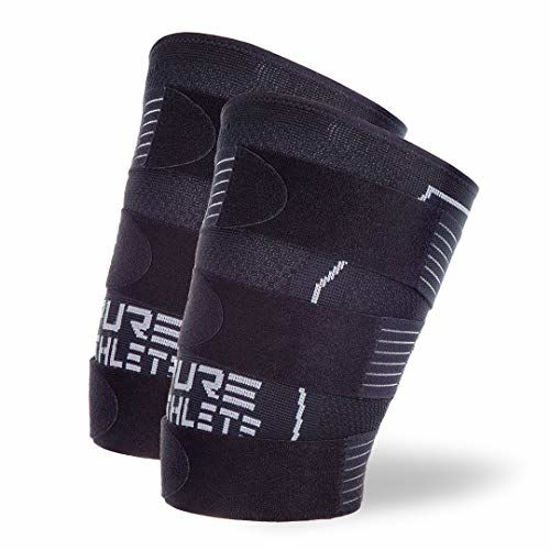 GetUSCart- Pure Athlete Thigh Compression Sleeve - Adjustable Straps Quad  Wrap Support Brace, Hamstring Upper Leg (2 Sleeves - Black, Small)