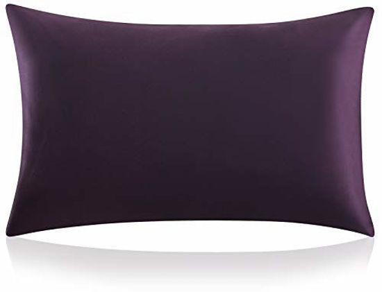 Picture of ZIMASILK 100% Mulberry Silk Pillowcase for Hair and Skin Health,Soft and Smooth,Both Sides Premium Grade 6A Silk,600 Thread Count,with Hidden Zipper,1pc(Standard 20''x26'',Eggplant Purple)