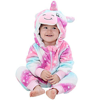 Picture of MICHLEY Unisex Baby Boy Girl Hooded Romper Winter Animal Cosplay Jumpsuit Pajamas, Unicorn, 19-24months, Size 100