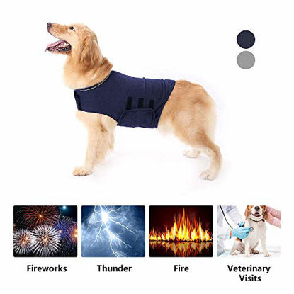 Picture of XLSFPY Dog Anxiety Jacket, Stress Relief Calming Coat for Small, Medium and Large Dogs, Dog Calming Solution Vest for Fireworks, Travel and Separation, Blue,Grey