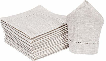 Picture of 100% Linen Cocktain Napkins With Hemstitched 10x10 inch Natural , Wedding Napkins, Cocktails Napkins, Fabric Napkins, Cotton Napkins Mitered Corners,100% Linen Napkin Set Of 12
