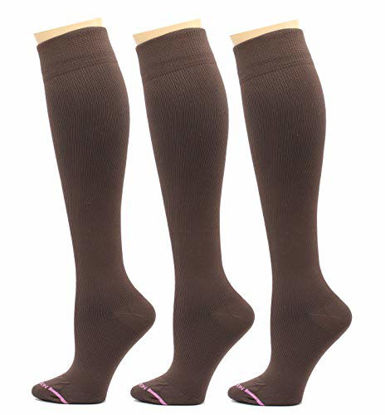 Picture of 3 Pairs Dr. Motion Therapeutic Graduated Compression Women's Knee-hi Socks, Pack-brown, One Size