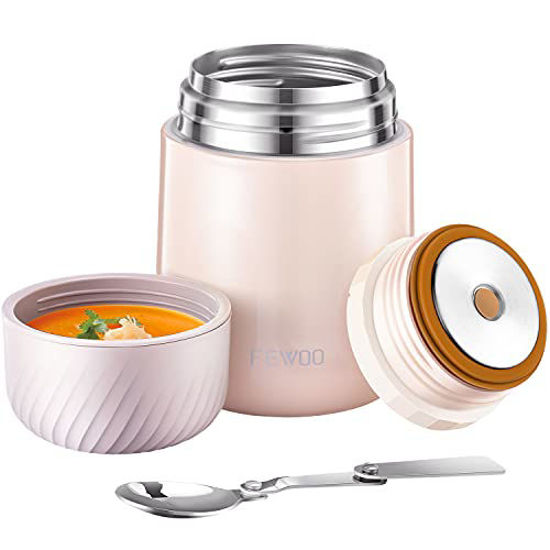 Hidit Yv Food Soup Jar, Stainless Steel Vacuum Lunch Breakfast Fruit Container Leak Proof 2-Tier Stackable Bento Box with Spoon for Kids Adult Hot