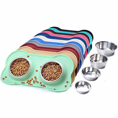 Picture of Vivaglory Dog Bowls with Non Spill Skid Resistant Mat, Stainless Steel Water and Food Bowl Pet Cat Feeder, Large, Light Green
