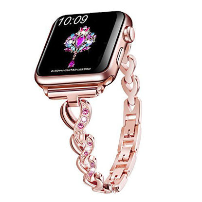 Picture of Sangaimei Compatible Bling Band for Apple Watch Band 38mm 40mm Women Rhinestone Stainless Steel Link Band Iwatch Series 6/5/4/3/2/1/SE Bracelet Metal Strap Rose Gold Mother's Day