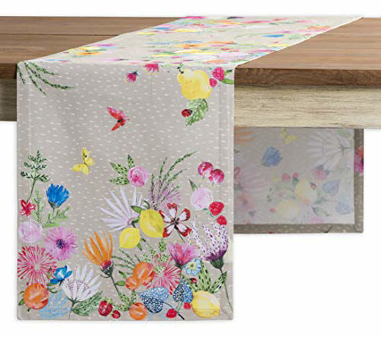 Picture of Maison d' Hermine Jardin D'Ete 100% Cotton Table Runner for Party | Dinner | Holidays | Kitchen | Spring/Summer [Fog, Single Layer (14.5 Inch by 108 Inch)]