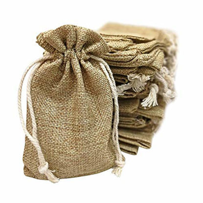 Picture of 50 Small Burlap Bags with Drawstring, 4x6 Inch Rustic Gift Bag Bulk Pack - Wedding Party Favors, Jewelry and Treat Pouches