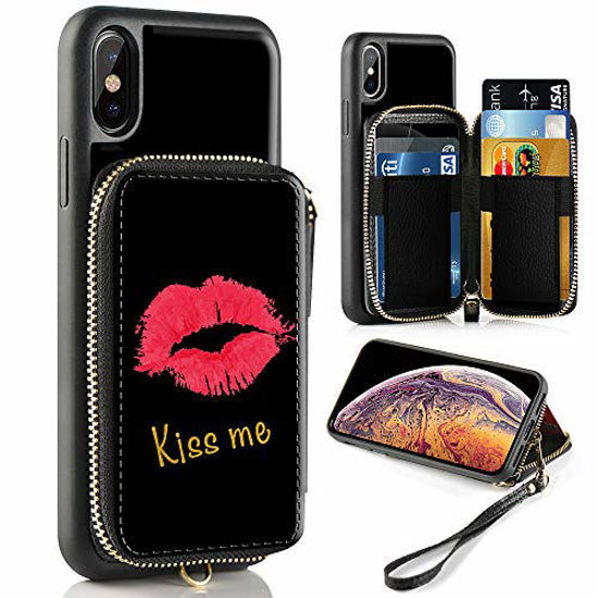 ZVE Case Apple iPhone Xs iPhone X 5.8 inch Zipper Wallet Case Leather Shockproof Cover Credit Card Holder Slot Handbag Purse Print Case Apple iPhone
