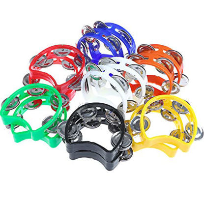 Picture of 14 Pieces Plastic Percussion Tambourines Half Moon Tambourine Handheld Tambourine with 4 Jingle Bells for Kids Adults (7 Colors)