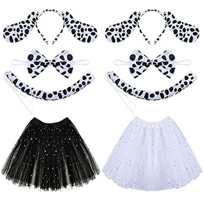 Picture of 8 Pieces Halloween Christmas Dalmatian Costume Set, Animal Ears Headband, Tail with Tutu Skirt and Bow Tie for Kids Girls Costume Party (Classic Style)