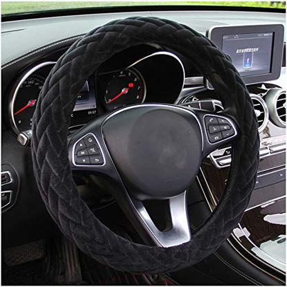 Picture of YOGURTCK Soft Velvet Steering Wheel Cover Cute Hands Warm Fuzzy, Universal 15 Inch, Fit Vehicles, Sedans, SUVs, Vans, Trucks - Black