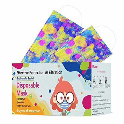 Picture of 50PCS Kids Disposable Face Mask ,Tie dye Face Mask for Kids,Cute Cartoon Colorful Printed Dust Masks ,Childrens Safety Masks for Girls Boys Outdoor