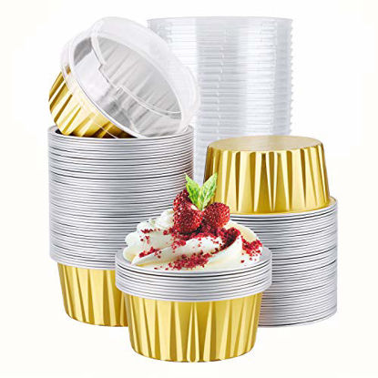 Picture of Aluminum Muffin Cups with Lid, Eusoar 5oz Muffin Liners Cups with Lids 100pcs, Disposable Foil Ramekins, Aluminum Cupcake liners, Creme Brulee Ramekins, Aluminum Foil Cupcake Baking Cups Holders Pans
