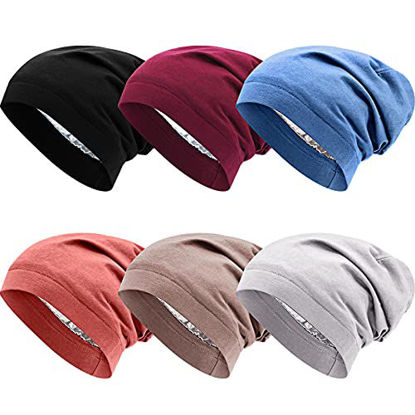 Picture of SATINIOR 6 Pieces Satin Lined Sleep Slouchy Cap, Hair Cap for Sleeping, Girl Headwear for Frizzy Curly Hair Women (Rusty Red, Black, Blue, Rusty Red, Brown, Light Gray)