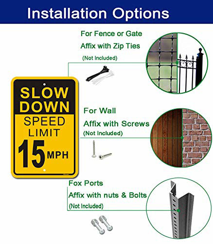 GetUSCart- Slow Down Speed Limit 15 MPH Sign (2 Pack), Metal Reflective ...
