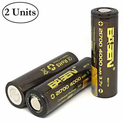 Picture of 2 Pack of Original, Black, 4000mAh 3.7V, 30A, Flat Top, Rechargeable Battery, Replacement for 21700-Batteries, for Flashlight