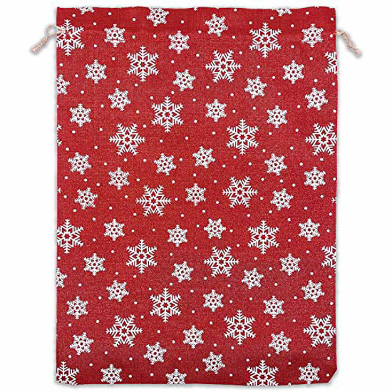 Picture of 12pk - 12x16 Jute Burlap Linen Canvas Gift Bags with Drawstring - Christmas Presents, Party Favors - (Red Snowflakes, X-Large) by TheDisplayGuys
