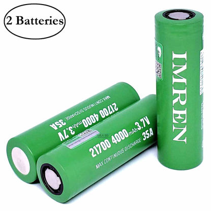 Picture of 2 Pack of Original, IMREN, 4000mAh, 3.7V, 35A, Flat Top, Rechargeable, Replacement for 21700-Batteries, for Flashlight with Free Storage Case