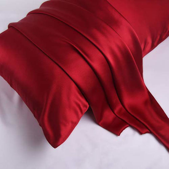 GetUSCart YANIBEST Silk Pillowcase for Hair and Skin 21 Momme 600 Thread Count 100 Mulberry Silk Bed Pillowcase with Hidden Zipper 1 Pack Standard Size Pillow Case Red