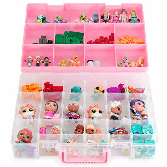 Calico Critters and LPS Figures Shopkins Portable Adjustable Box w/Carrying Handle Bins & Things Toy Storage Organizer and Display Case Compatible with LOL Dolls 