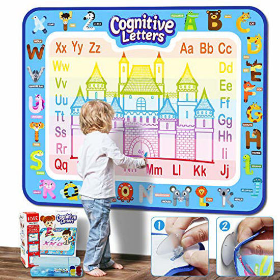 Picture of Jasonwell Aqua Magic Doodle Mat 40 X 32 Inches Extra Large Water Drawing Doodling Mat Coloring Mat Educational Toys Gifts for Kids Toddlers Boys Girls Age 3 4 5 6 7 8 Year Old