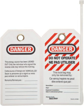 Picture of Master Lock Heavy Duty English/French "Danger - Do Not Operate" Tag, Polyester, 5-3/4" Height, 3" Width (Pack of 12)