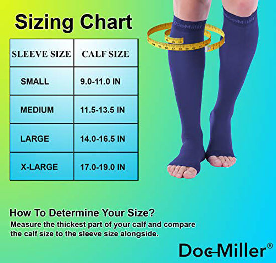 Picture of Doc Miller Open Toe Compression Socks 1 Pair 30-40 mmHg (Dark Blue, X-Large)