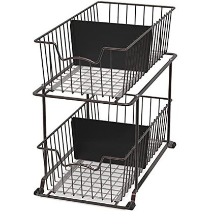 Picture of SimpleHouseware 2 Tier Cabinet Wire Basket Drawer Organizer, Brown