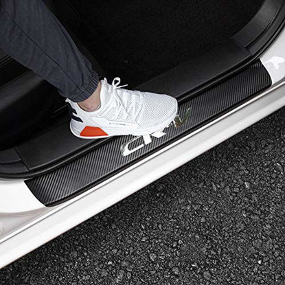 Picture of LEXLEY For Honda 2006-2021 CRV CR-V Carbon Fiber Style Leather Door Sill Protector Anti-Dirty Scuff Plate Cover Guard Sills Protector Trim,Welcome Pedal Protect 4PCS -SLIVER