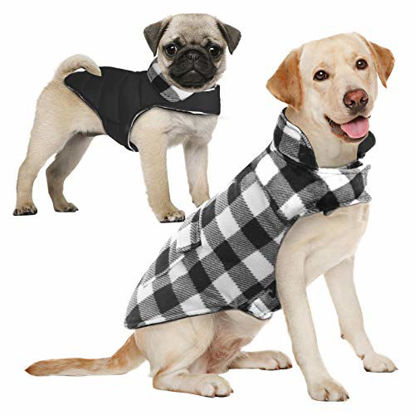 Picture of AOFITEE Reversible Dog Cold Weather Coat, Waterproof British Style Plaid Winter Pet Jacket, Warm Cotton Lined Vest Windproof Collar Outdoor Apparel for Small Medium and Large Dogs