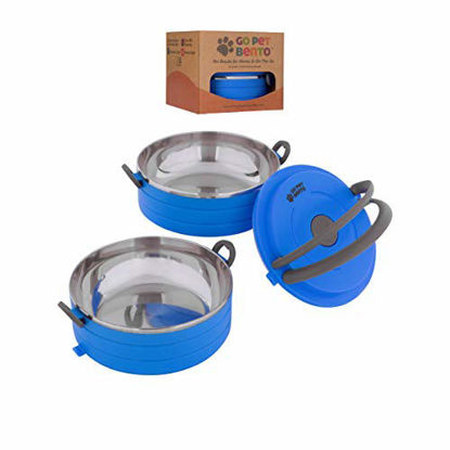 Picture of Healthy Human Portable Dog & Pet Travel Bowls with Lid - Human Grade Stainless Steel - Ideal for Food & Water - Blue - 2 Bowl Set