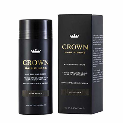 Picture of CROWN HAIR FIBERS for Thinning Hair (DARK BROWN) - Instantly Thickens Thinning or Balding Hair for Men & Women - 0.87oz/25g Bottle - Best Natural Keratin Hair Loss Concealer