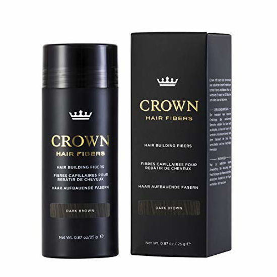 Picture of CROWN HAIR FIBERS for Thinning Hair (DARK BROWN) - Instantly Thickens Thinning or Balding Hair for Men & Women - 0.87oz/25g Bottle - Best Natural Keratin Hair Loss Concealer