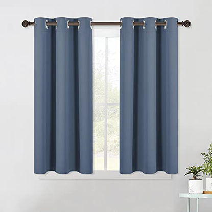 Picture of NICETOWN Thermal Insulated Curtains Blackout Draperies, Window Treatment Solid Grommet Room Darkening Drape Panels for Bedroom (Set of 2 Panels, 42 by 45 Inch Long, Stone Blue Blue)