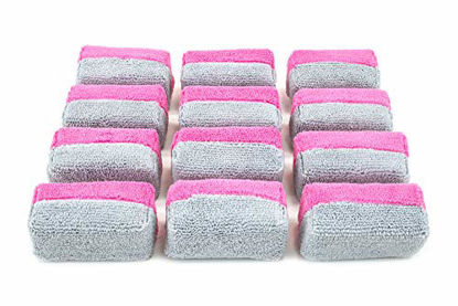 Picture of [Saver Applicator Terry] Microfiber Ceramic Coating Applicator Sponge with Plastic Barrier for Ceramic Pro - 12 Pack (Pink/Gray, Mini)