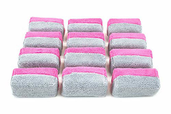 Picture of [Saver Applicator Terry] Microfiber Ceramic Coating Applicator Sponge with Plastic Barrier for Ceramic Pro - 12 Pack (Pink/Gray, Mini)