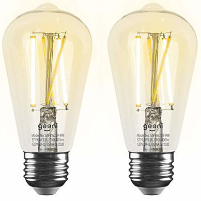 Picture of Geeni LUX Edison ST19 Edison WiFi LED Smart Bulb, 2700K - 6500K 8W, E26 Base, Dimmable, Tunable White Light, Compatible with Amazon Alexa & Google Home - No Hub Required- 2 Pack
