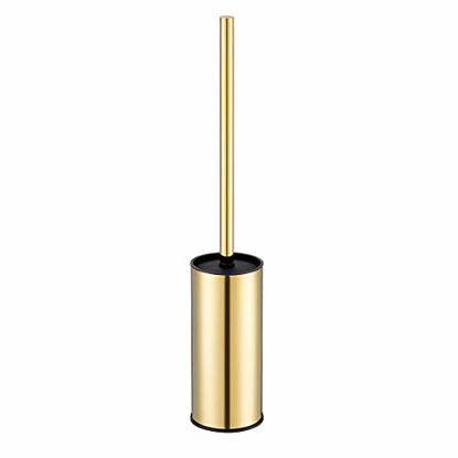 Picture of Toilet Brush Holder Gold, Stainless Steel 304 Gold Round Freestanding Toilet Bowl Brush and Holder for Bathroom