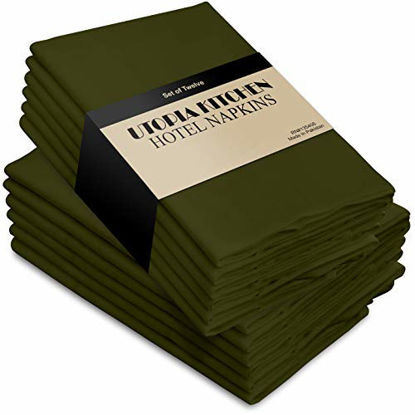 Picture of Utopia Kitchen Cloth Napkins 18 by 18 Inches, 12 Pack Olive Dinner Napkins, Cotton Blend Soft Durable Napkins