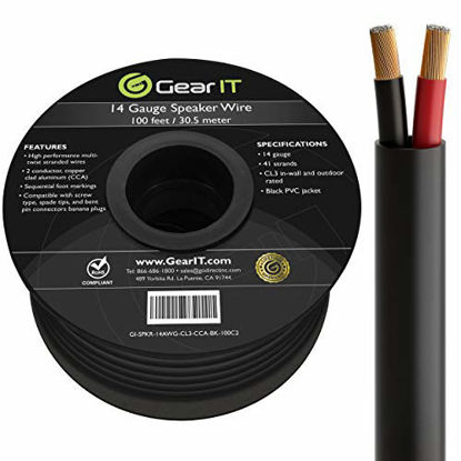Picture of GearIT Pro Series 14 Gauge 2-Conductor Speaker Wire (100 Feet / 30.48 Meters) CCA Speaker Wire CL3 Rated for Outdoor Direct Burial Use, Black