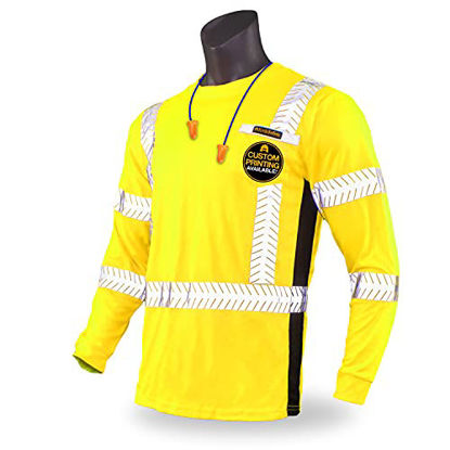 Picture of KwikSafety (Charlotte, NC Renaissance Man Long Sleeve (w/Pocket) Class 3 ANSI High Visibility Safety Shirt Fishbone Reflective Tape Construction Security Hi Vis Clothing Men | Yellow Large