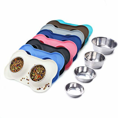 Picture of Vivaglory Dog Bowls Stainless Steel Water and Food Puppy Cat Bowls with Non Spill Skid Resistant Silicone Mat, Large, Ivory