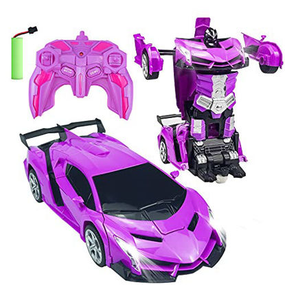 Picture of Remote Control Car Transforming Robot Rc Car for Kids, 2.4GHz 1:18 Scale Transform Car Vehicle with One Button Deformation & 360°Rotating Drifting, Rc Cars Robot Toy for Boys Girls, Purple