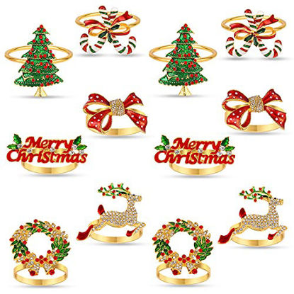 Picture of KPOSIYA Christmas Napkin Rings Set of 12,Napkin Rings Holders for Christmas Dinning Table Setting-Wedding Receptions, Christmas, Thanksgiving and Home Kitchen for Casual or Formal (Hun he Ring 12)