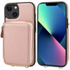 Picture of Bocasal RFID Blocking Wallet Case for iPhone 13, Adjustable Crossbody Zipper Purse Case Card Holder with Kickstand Detachable Wrist Strap, PU Leather Flip Folio Case 6.1 Inch 5G (Rose Gold)