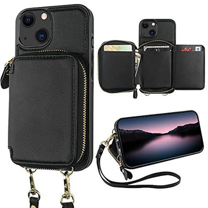 Bocasal Crossbody Wallet Case for iPhone 11 with Card Holder,Zipper Card Slot Protector Shockproof Purse Cover with Removable Cross Body Strap 6.1 Inch Green 