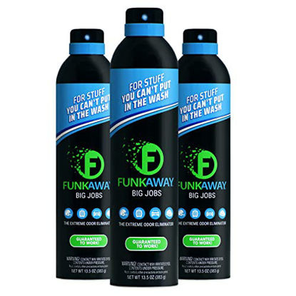 Picture of FunkAway Big Jobs Spray, 13.5 oz (Pack of 3) | The Extreme Odor Eliminator | Aerosol | Use on Shoes, Clothes and Gear | For Stuff You Can't Put In The Wash