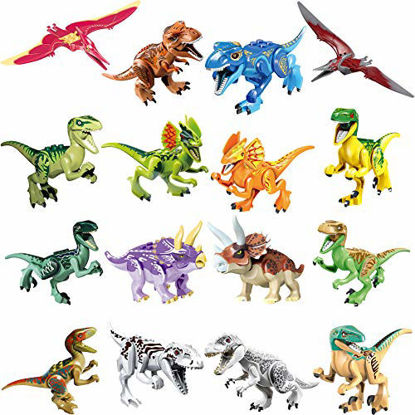Picture of 16pcs Dinos Toy, Buildable Dinosaur Building Block Figures with Movable Jaws