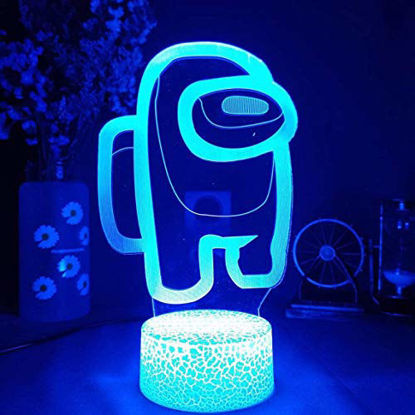 Picture of 16 Colors Among Us 3D Illusion Table Lamp,Illusion Night Light Among Us Game Table Lamp, Atmosphere Bedside Night Lights for Kids Birthday Gifts Bedroom Decoration (White Base)