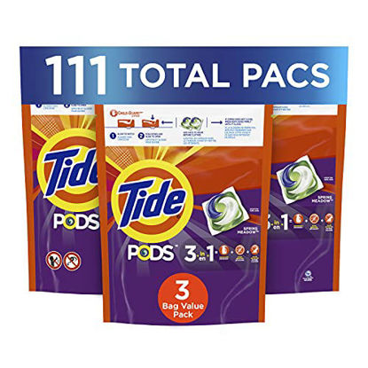 Picture of Tide PODS Liquid Laundry Detergent Pacs, Spring Meadow, 3 Bag Value Pack, 111 Count, HE Compatible